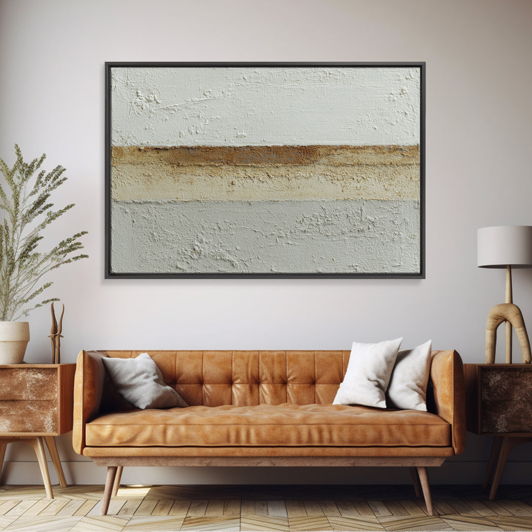 Cream on Cream Minimalist Forms Framed Canvas Print, Monochrome Art, Digital Print, Living Room Decor, Oil Painting, Mono, MON-3x2-50