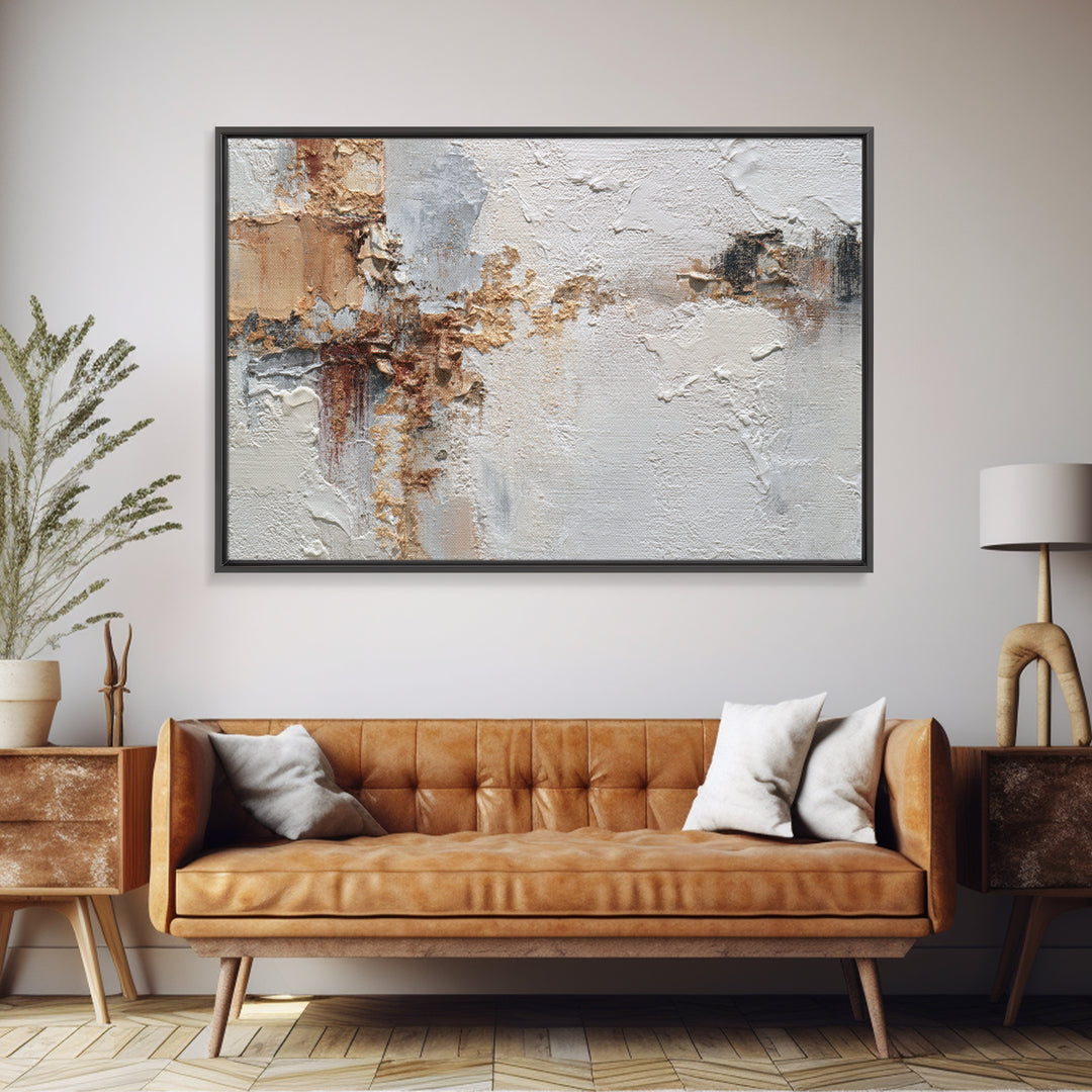 Ivory White Plaster Texture Composition Canvas Print, Monochrome Art, Boho Wall Art, Living Room Decor, Fine Art, Mono, MON-3x2-57
