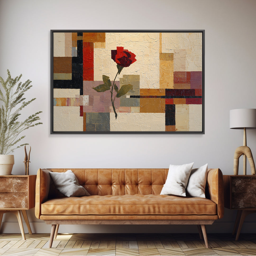 Single Red Rose Rendered Only Framed Canvas Print, Monochrome Art, Luxury Decor, Living Room Decor, Oil Painting, Mono, MON-3x2-59