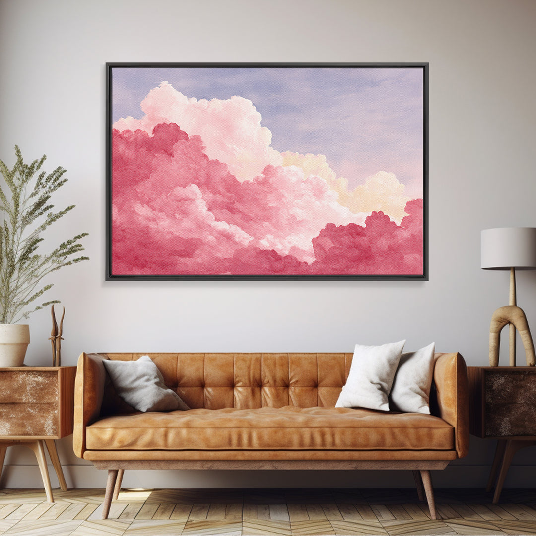 All Pink Cloudscape Framed Canvas Print, Monochrome Art, Gallery Decor, Living Room Decor, Abstract Art, Mono, Contemporary Art, MON-3x2-64