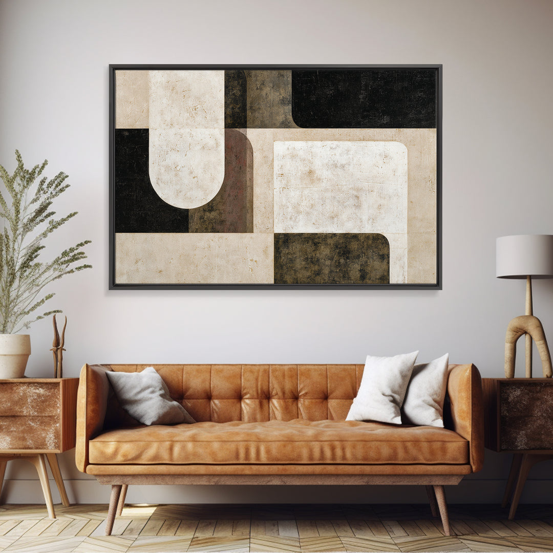 Cream on Cream Minimalist Forms Framed Canvas Print, Monochrome Art, Digital Print, Living Room Decor, Oil Painting, Mono, MON-3x2-74