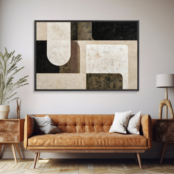 Cream on Cream Minimalist Forms Framed Canvas Print, Monochrome Art, Digital Print, Living Room Decor, Oil Painting, Mono, MON-3x2-74