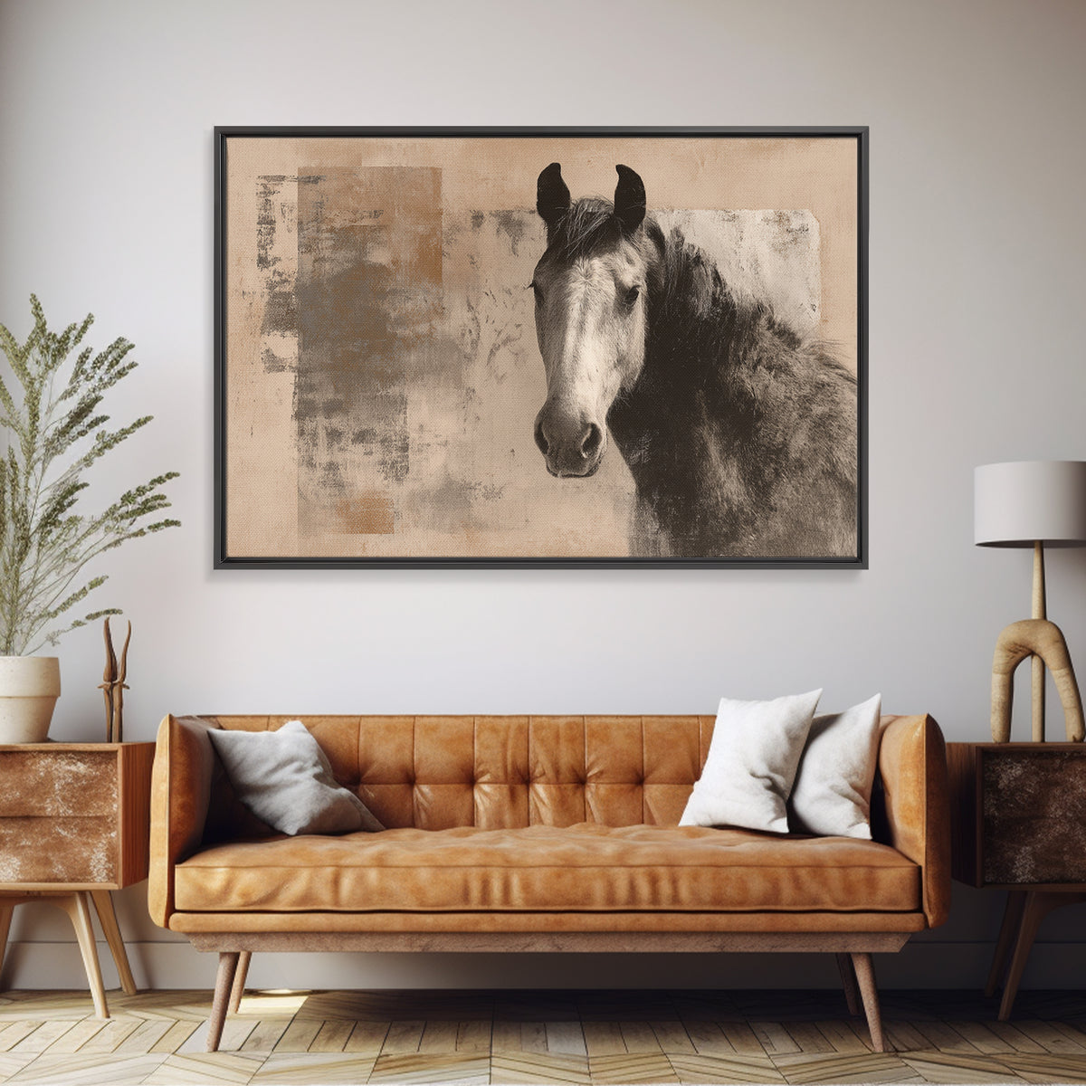 Sepia Horse Portrait Framed Canvas Print, Monochrome Art, Unique Wall Art, Living Room Decor, Fine Art, Mono, Fine Art Print, MON-3x2-78