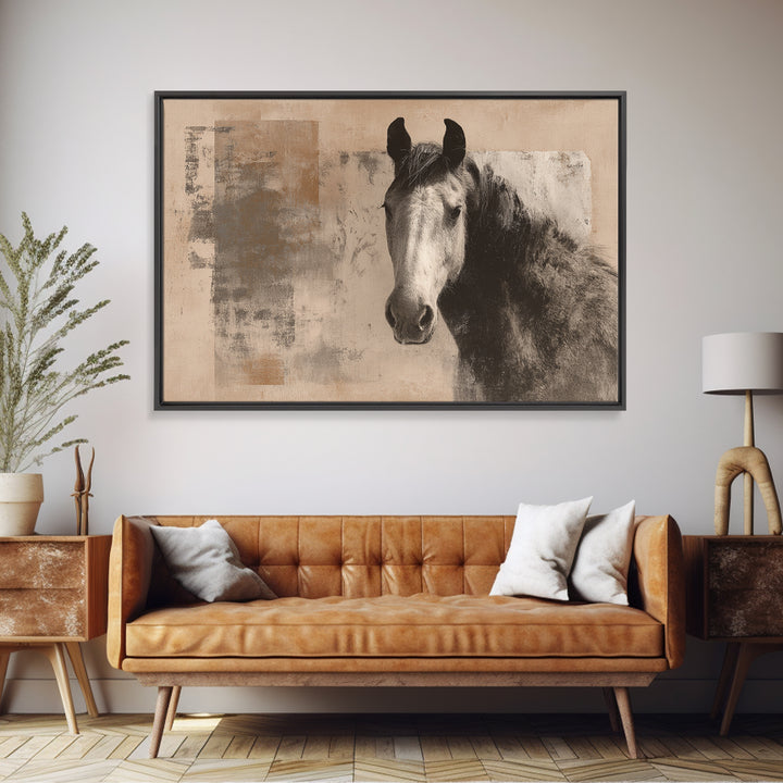 Sepia Horse Portrait Framed Canvas Print, Monochrome Art, Unique Wall Art, Living Room Decor, Fine Art, Mono, Fine Art Print, MON-3x2-78