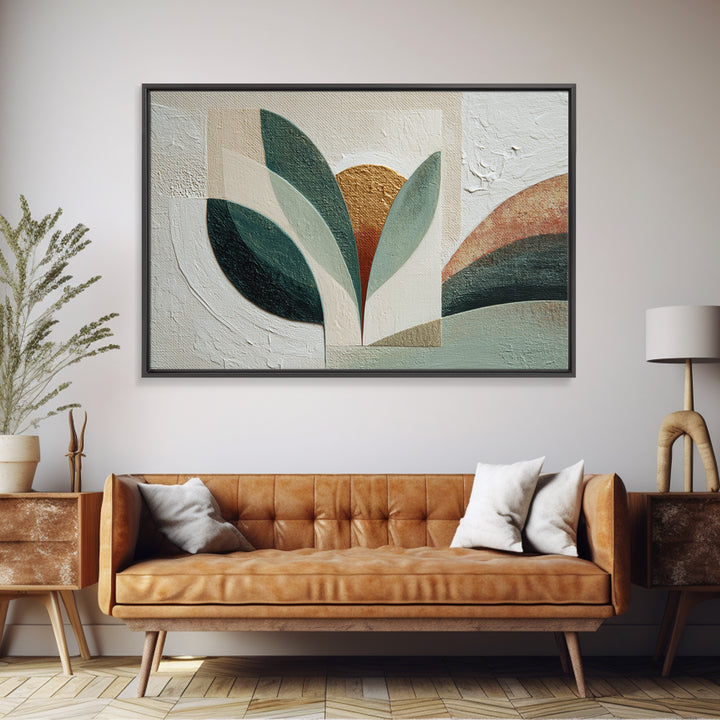 Green Botanical Study Framed Canvas Print, Monochrome Art, Abstract Painting, Living Room Decor, Watercolor Art, Mono, MON-3x2-79