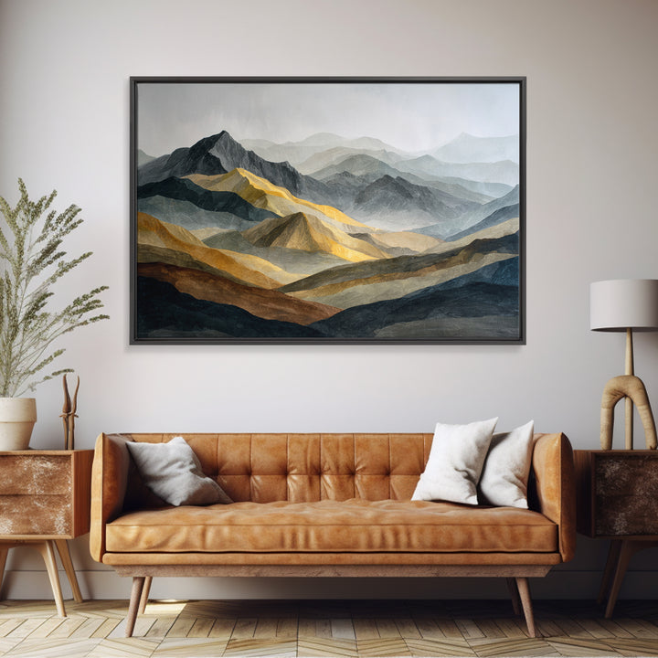 Charcoal Mountain Landscape Framed Canvas Print, Monochrome Art, Original Art, Living Room Decor, Fine Art, Mono, Bird Art, MON-3x2-8