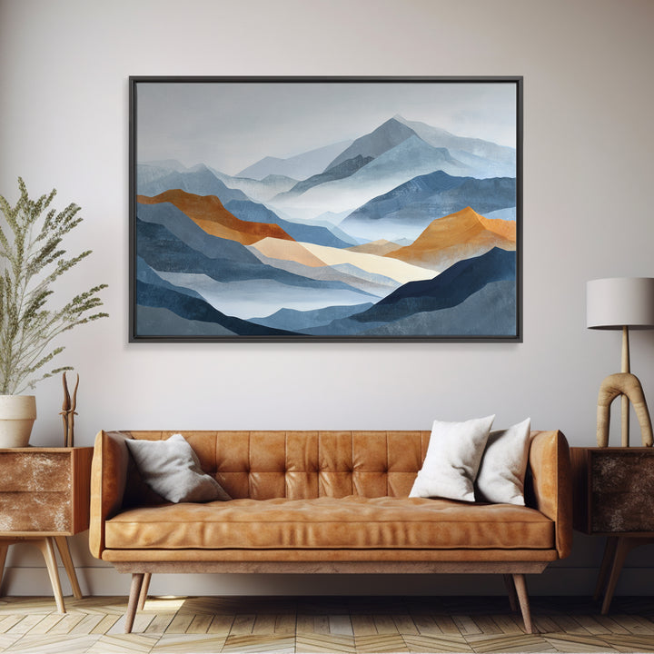 Charcoal Mountain Landscape Framed Canvas Print, Monochrome Art, Fine Art Print, Living Room Decor, Watercolor Art, Mono, MON-3x2-80