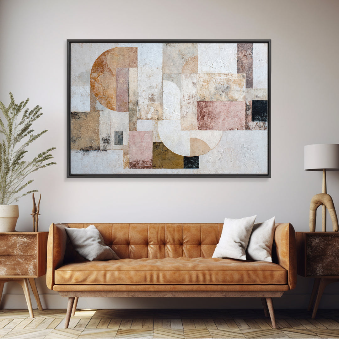 Ivory White Plaster Texture Composition Framed Canvas Print, Monochrome Art, Abstract Painting, Living Room Decor, Mono, MON-3x2-81
