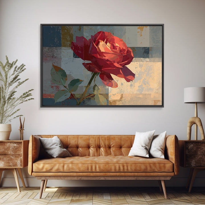 Single Red Rose Rendered Only Canvas Print, Monochrome Art, Wall Art, Living Room Decor, Fine Art, Mono, Abstract Art, MON-3x2-83