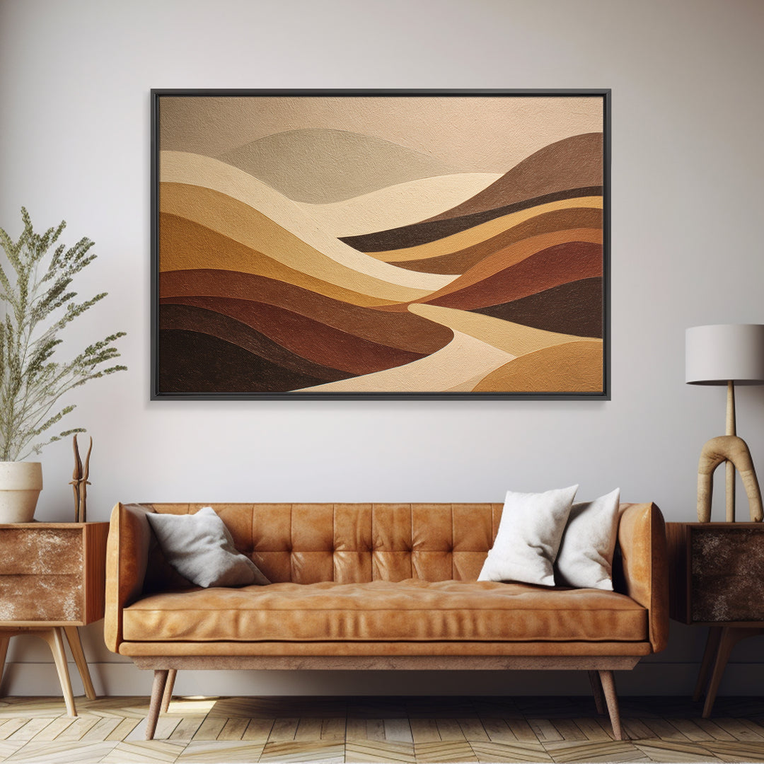 Warm Brown Desert Landscape Framed Canvas Print, Monochrome Art, Wallpaper Mural, Living Room Decor, Watercolor Art, Mono, MON-3x2-85