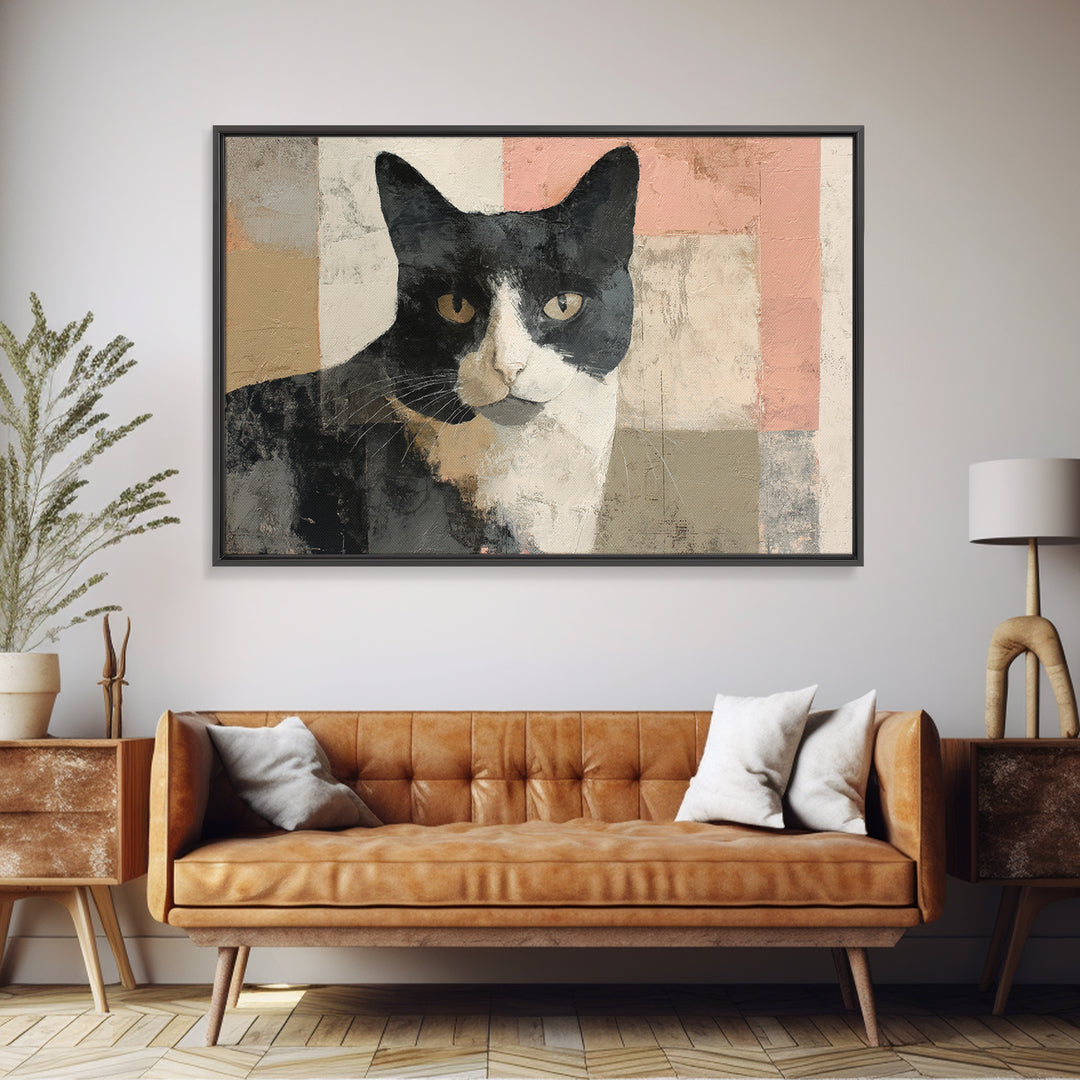 Monochrome Cat Portrait Framed Canvas Print, Monochrome Art, Modern Decor, Living Room Decor, Fine Art, Mono, Poster, MON-3x2-87