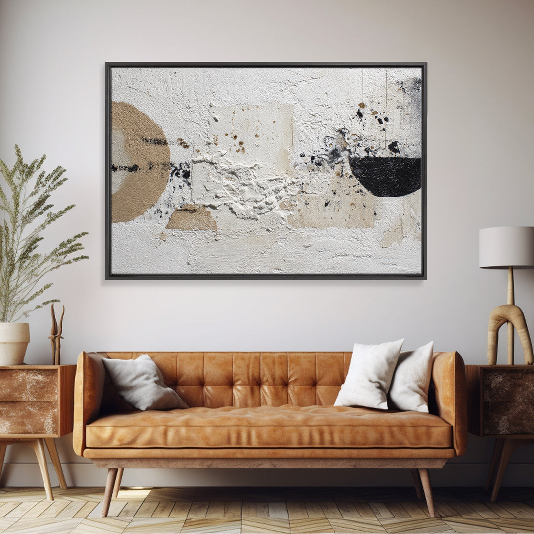 Ivory White Plaster Texture Composition Framed Canvas Print, Monochrome Art, Textured Wall Art, Living Room Decor, Mono, MON-3x2-9