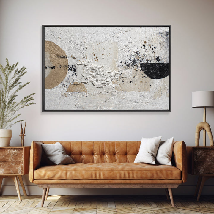 Ivory White Plaster Texture Composition Framed Canvas Print, Monochrome Art, Textured Wall Art, Living Room Decor, Mono, MON-3x2-9