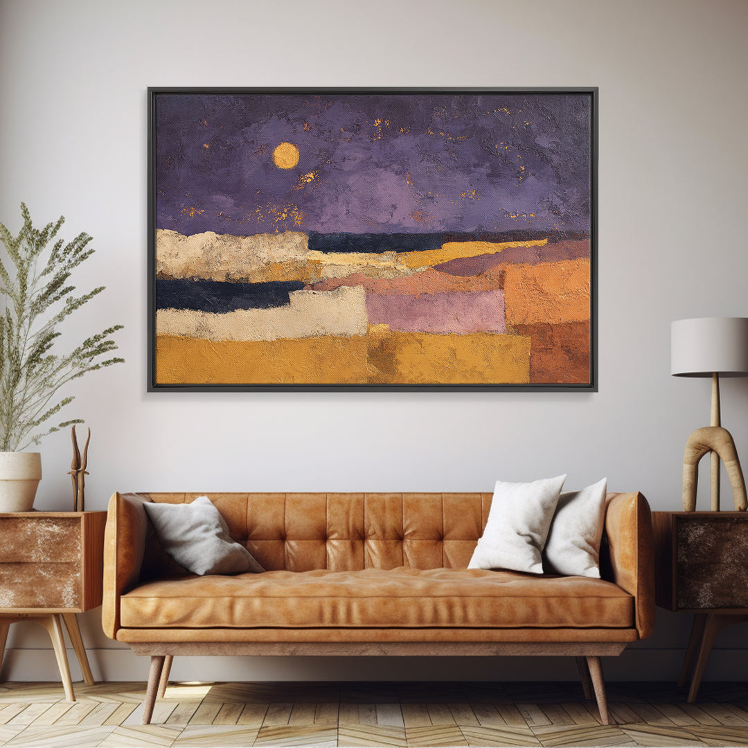 Purple Night Sky Framed Canvas Print, Monochrome Art, Poster, Living Room Decor, Oil Painting, Mono, Textured Wall Art, MON-3x2-91