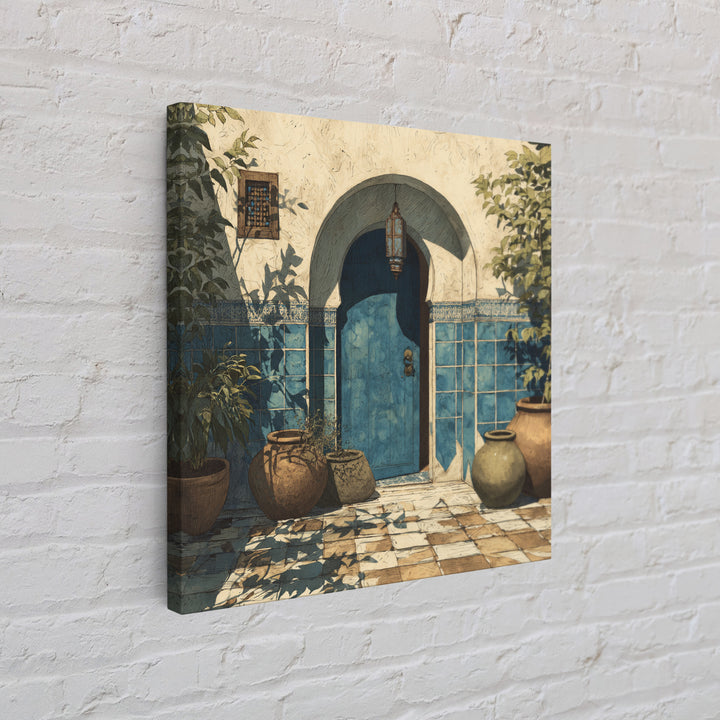 Arched Doorway with Lantern Glow and Patterned Canvas Print, Moroccan Art, Neutral Decor, Living Room Decor, Marrakesh, MOR-1x1-26