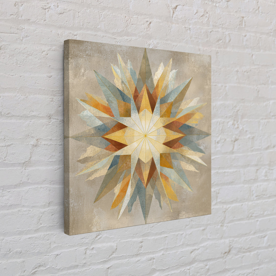 Gold Geometric Sunburst Framed Canvas Print, Moroccan Art, Living Room Decor, Oil Painting, Marrakesh 048, Set of Prints, MOR-1x1-48