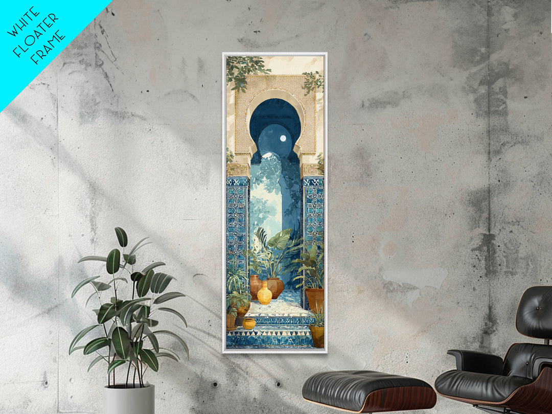 Moroccan Arch Framing a Moonlit Sky Framed Canvas Print, Moroccan Art, Printable, Living Room Decor, Fine Art, Marrakesh, MOR-1x3-4