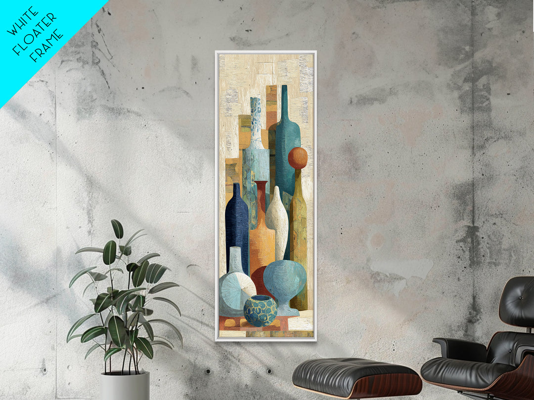 Blue City Alley Rendered as Painterly Shapes Framed Canvas Print, Moroccan Art, Wall Art, Living Room Decor, Abstract Art, MOR-1x3-66