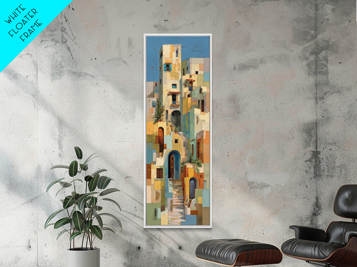 Blue City Alley Rendered as Painterly Shapes Canvas Print, Moroccan Art, Digital Art, Living Room Decor, Abstract Art, MOR-1x3-90