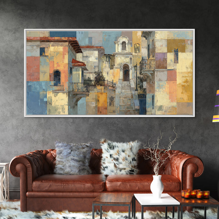 Blue City Alley Rendered as Painterly Shapes Canvas Print, Moroccan Art, Art, Living Room Decor, Fine Art, Marrakesh, MOR-2x1-2