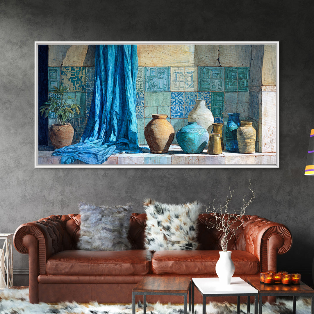 Tuareg Blue Scarf Portrait Framed Canvas Print, Moroccan Art, Contemporary Art, Living Room Decor, Fine Art, Marrakesh, MOR-2x1-38