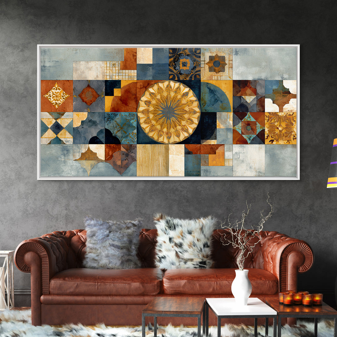 Gold Geometric Sunburst Canvas Print, Moroccan Art, Minimalist Decor, Living Room Decor, Fine Art, Marrakesh, Boho Wall Art, MOR-2x1-44