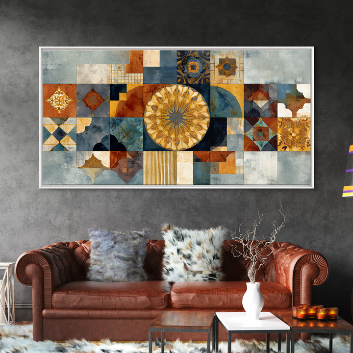Gold Geometric Sunburst Canvas Print, Moroccan Art, Minimalist Decor, Living Room Decor, Fine Art, Marrakesh, Boho Wall Art, MOR-2x1-44