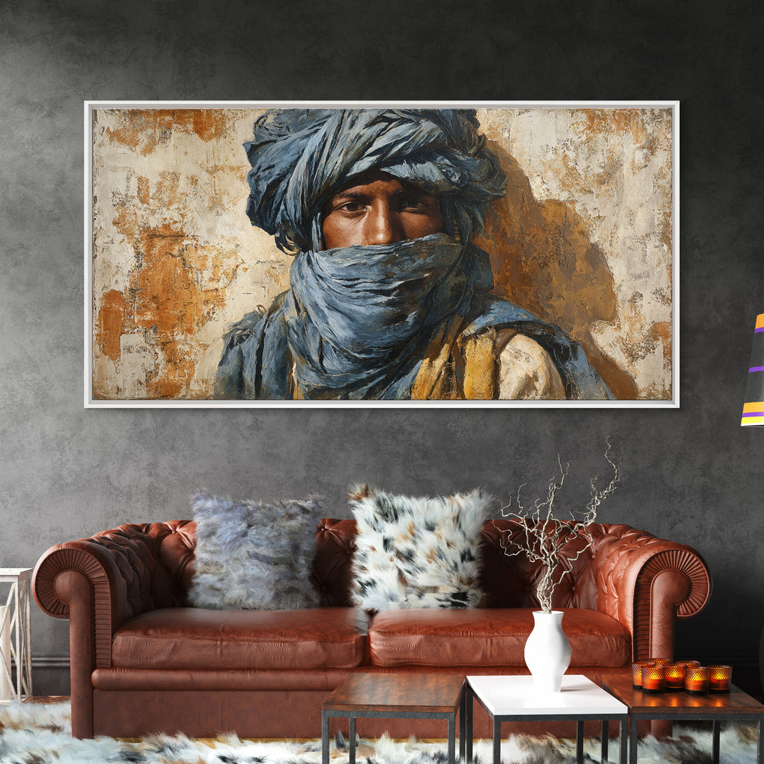 Tuareg Blue Scarf Portrait Canvas Print, Moroccan Art, Living Room Decor, Oil Painting, Marrakesh 162, Set of Prints, MOR-2x1-62
