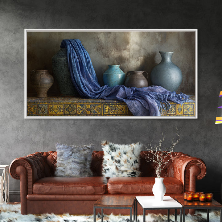 Tuareg Blue Scarf Portrait Framed Canvas Print, Moroccan Art, Living Room Decor, Marrakesh, Travel Poster, Map Wall Art, MOR-2x1-86