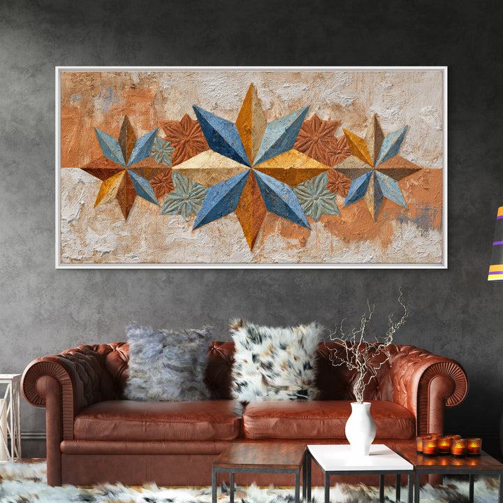 Geometric Star Motif Framed Canvas Print, Moroccan Art, Neutral Wall Art, Living Room Decor, Abstract Art, Marrakesh, MOR-2x1-97
