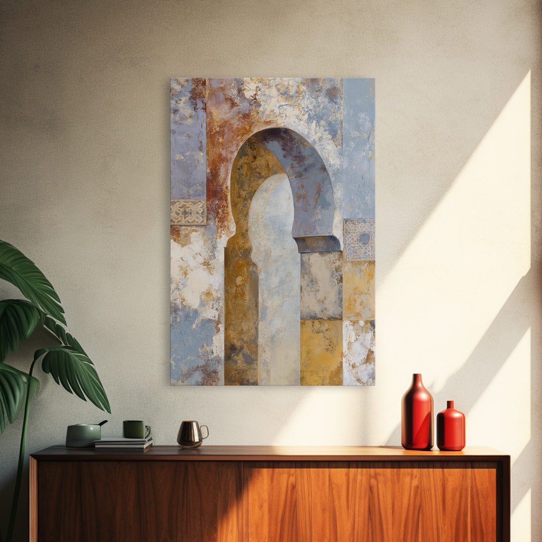 Moroccan Arch Framing a Moonlit Sky Framed Canvas Print, Moroccan Art, Contemporary Art, Living Room Decor, Fine Art, Marrakesh, MOR-2x3-24