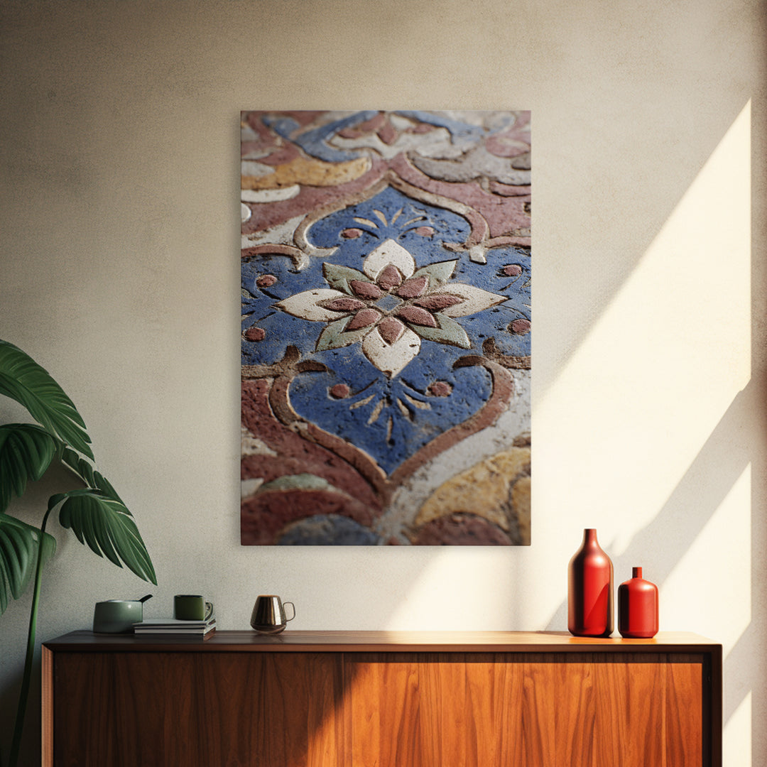Islamic Geometric Rosette Framed Canvas Print, Moroccan Art, Moroccan Decor, Living Room Decor, Fine Art, Marrakesh, MOR-2x3-68