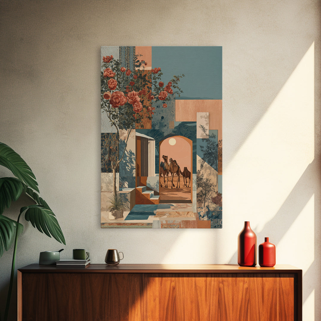 Desert Camel Caravan Framed Canvas Print, Moroccan Art, Room Decor, Living Room Decor, Fine Art, Marrakesh, Printable Wall Art, MOR-2x3-83