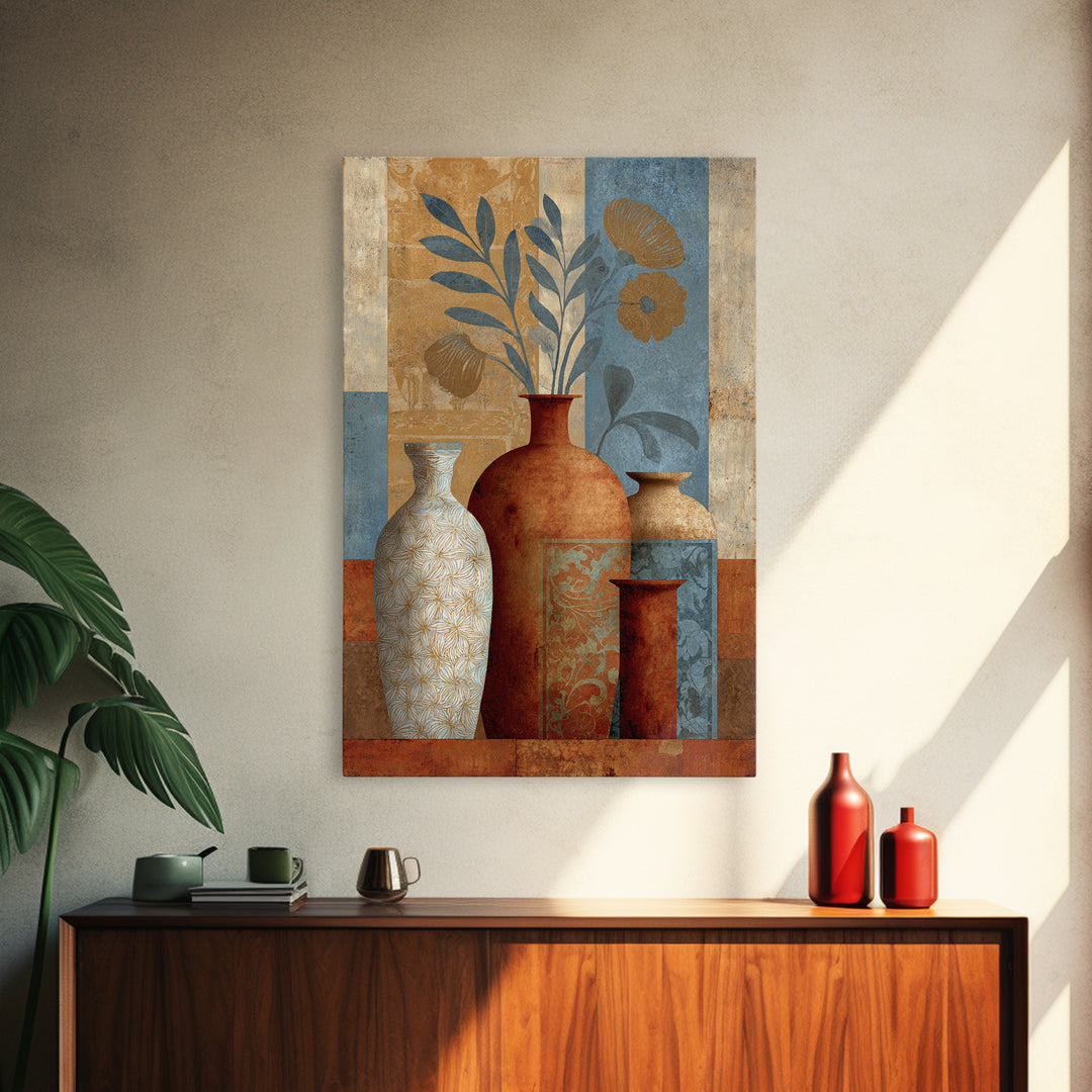 Henna Floral Ornament Pattern Framed Canvas Print, Moroccan Art, Neutral Wall Art, Living Room Decor, Fine Art, Marrakesh, MOR-2x3-88