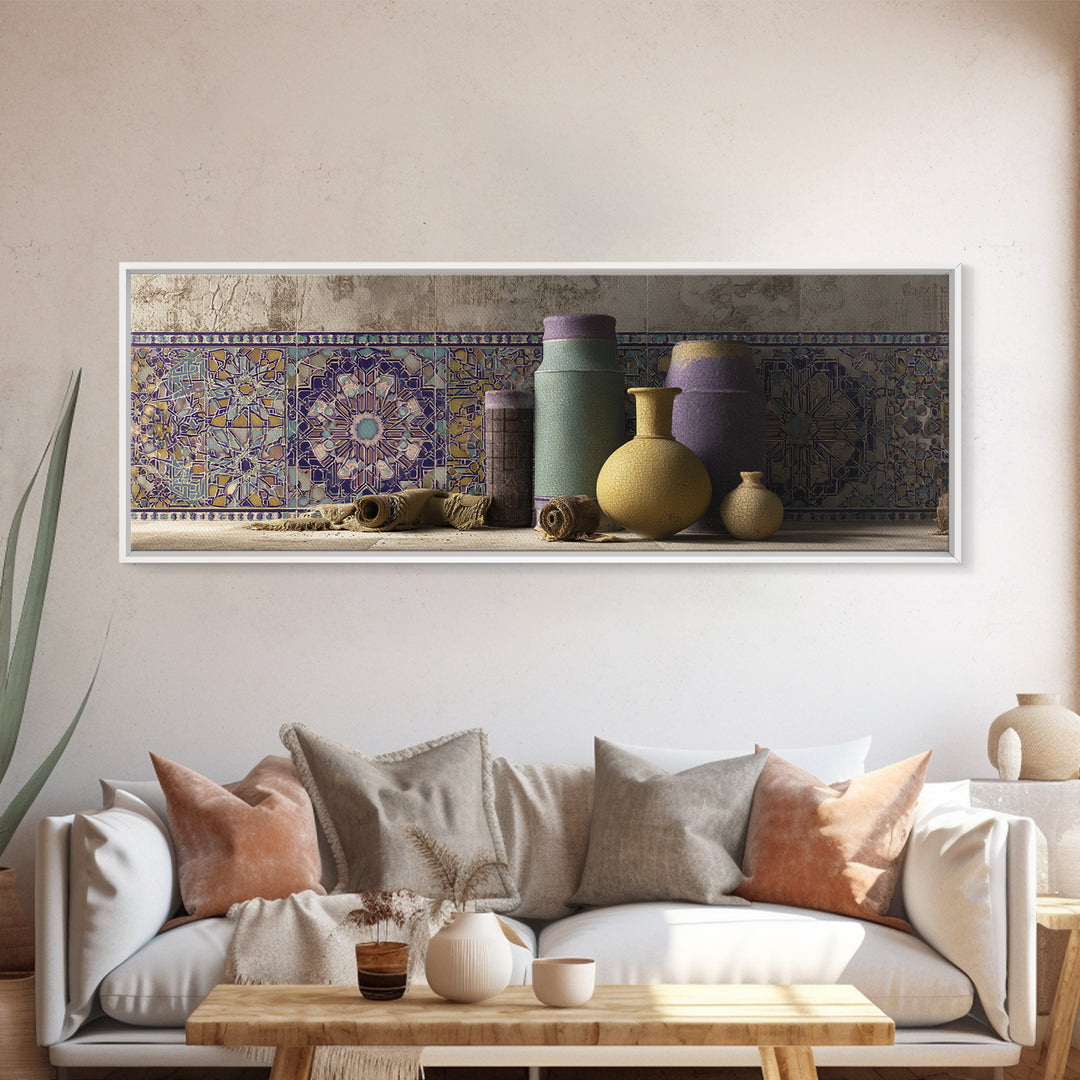Islamic Geometric Rosette Framed Canvas Print, Moroccan Art, Contemporary Art, Living Room Decor, Fine Art, Marrakesh, MOR-3x1-52