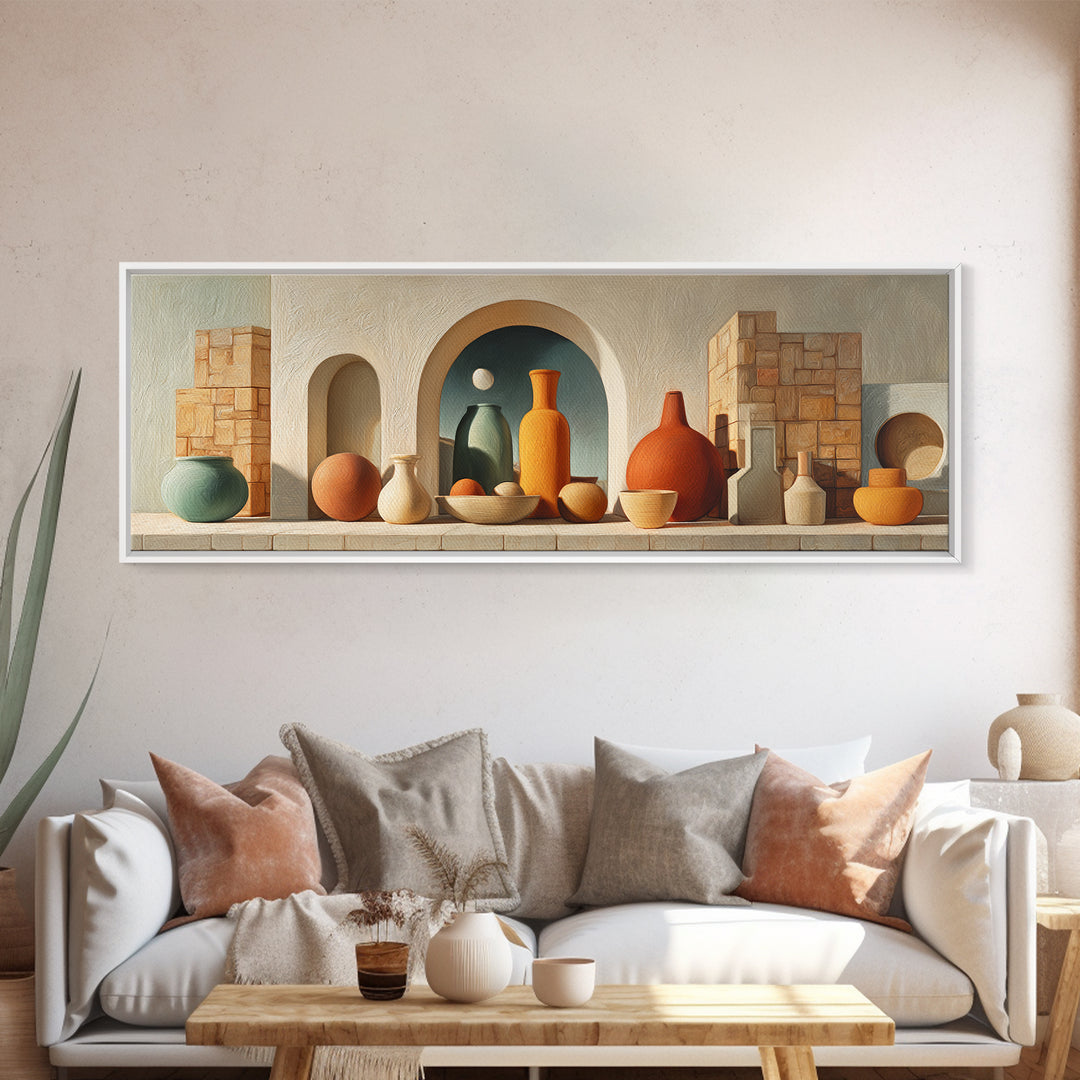 Moroccan Arch Framing a Moonlit Sky Framed Canvas Print, Moroccan Art, Wall Art, Living Room Decor, Fine Art, Marrakesh, MOR-3x1-56