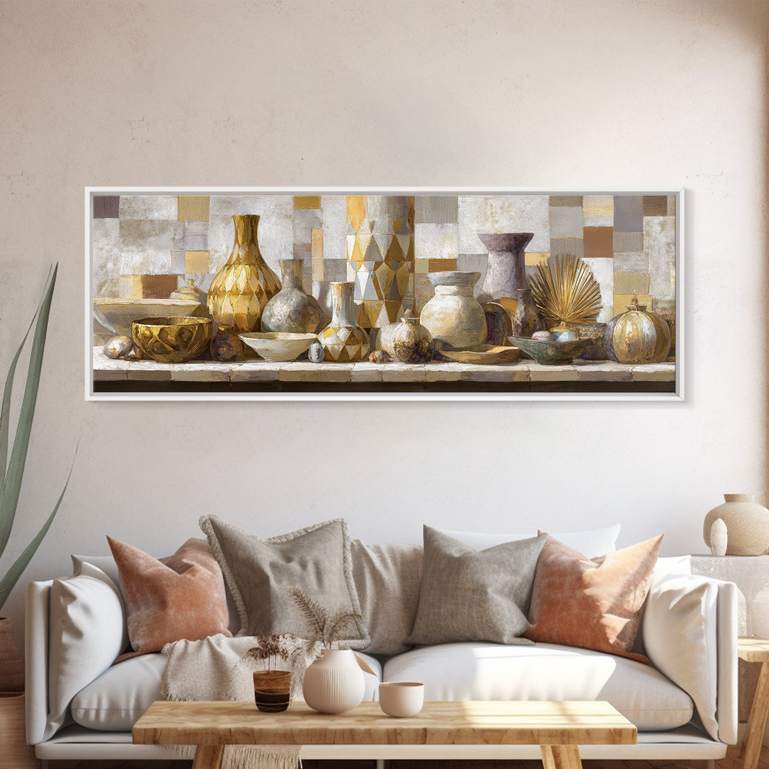 Gold Geometric Sunburst Framed Canvas Print, Moroccan Art, Textured Painting, Living Room Decor, Fine Art, Marrakesh, MOR-3x1-64