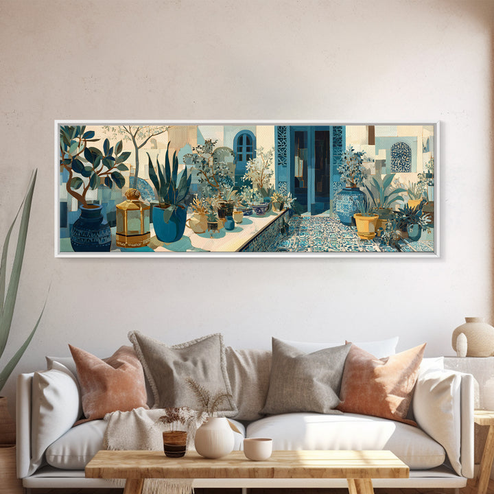 Brass Lantern Still Life Casting Lace Shadows Canvas Print, Moroccan Art, Textured Painting, Living Room Decor, Marrakesh, MOR-3x1-73