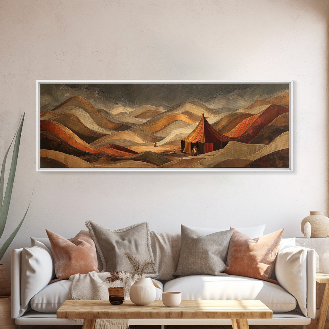 Sahara Dune Waves Framed Canvas Print, Moroccan Art, Printable, Living Room Decor, Oil Painting, Marrakesh, African Art, MOR-3x1-84