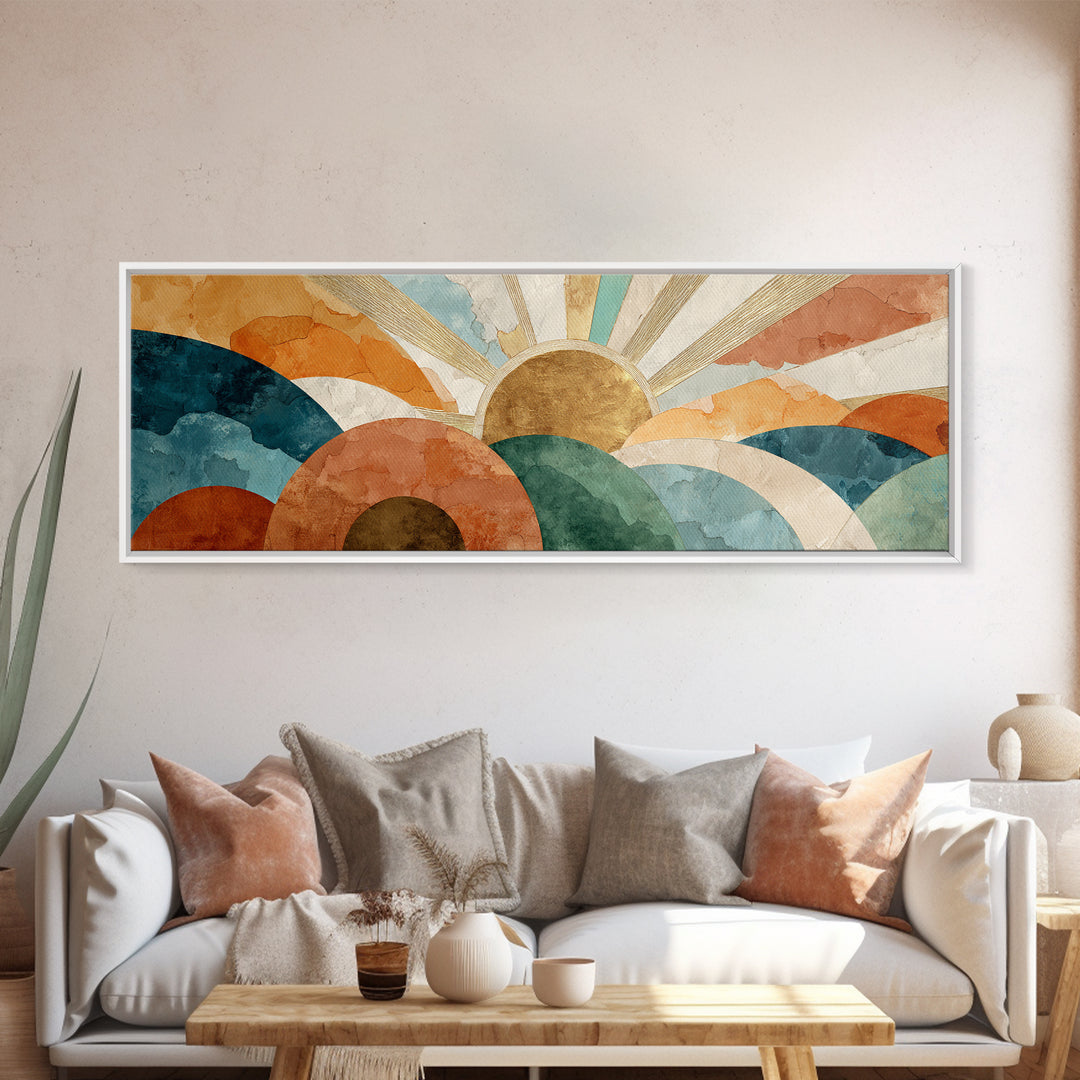 Gold Geometric Sunburst Canvas Print, Moroccan Art, Art, Living Room Decor, Fine Art, Marrakesh, Modern Wall Art, Boho Decor, MOR-3x1-88