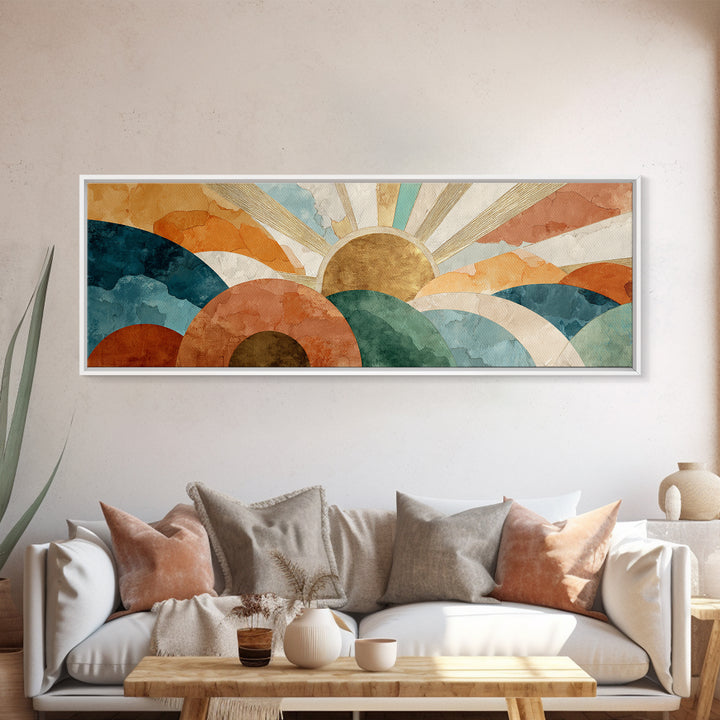 Gold Geometric Sunburst Canvas Print, Moroccan Art, Art, Living Room Decor, Fine Art, Marrakesh, Modern Wall Art, Boho Decor, MOR-3x1-88