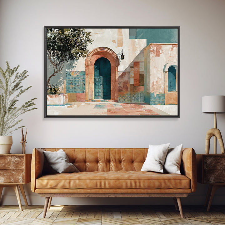 Arched Doorway with Lantern Glow and Patterned Canvas Print, Moroccan Art, Ramadan Decor, Living Room Decor, Marrakesh, MOR-3x2-30