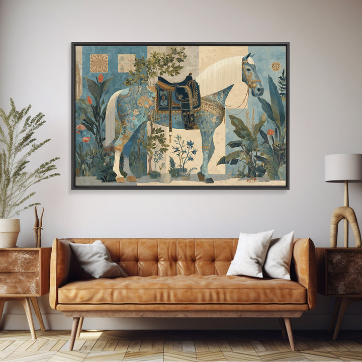 Ornate Horse with Decorative Saddle Canvas Print, Moroccan Art, Digital Art, Living Room Decor, Marrakesh, Living Room Rug, MOR-3x2-51