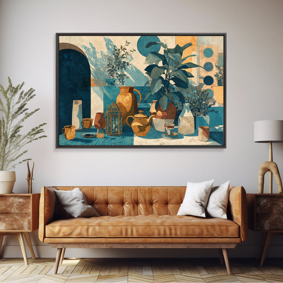Brass Lantern Still Life Casting Lace Shadows Canvas Print, Moroccan Art, Luxury Decor, Living Room Decor, Oil Painting, MOR-3x2-61