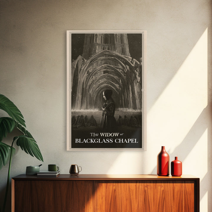 The Widow At Blackglass Chapel, English Language Horror Movie Poster, Gothic Engraving Art, Retro Horror Movie Art, Canvas Print