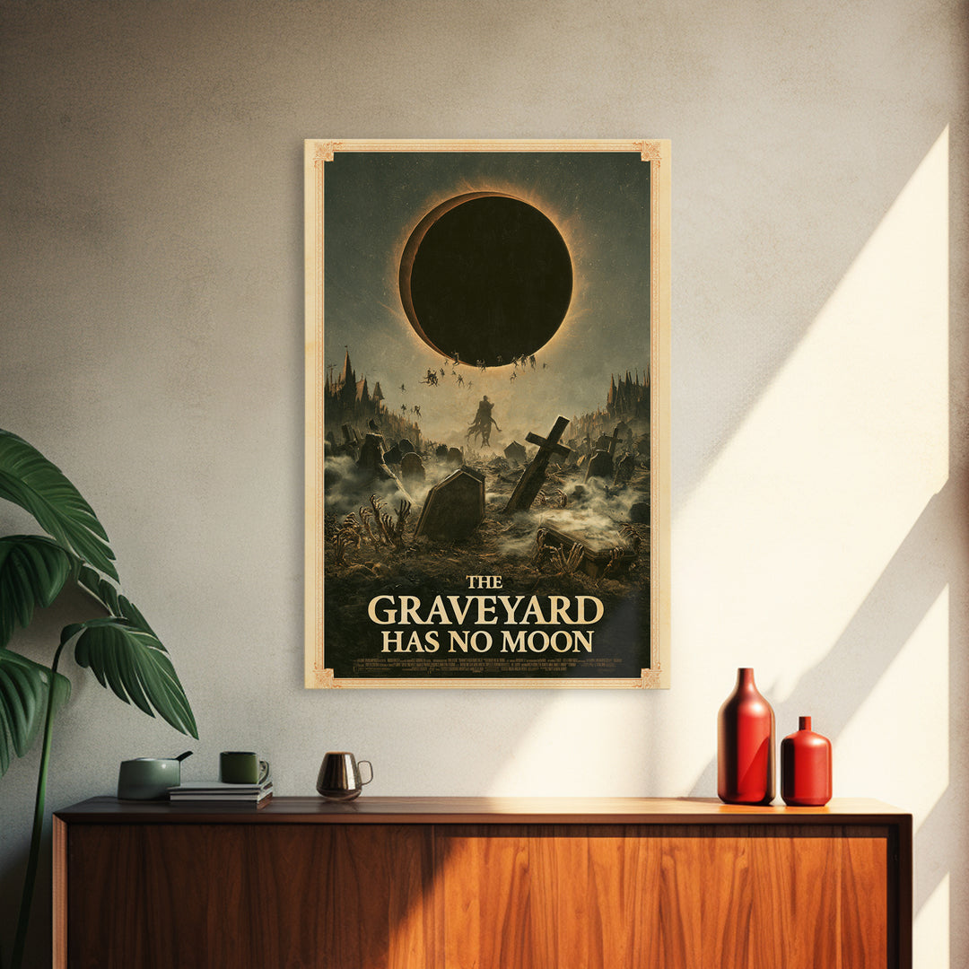 The Graveyard Has No Moon, English Language Horror Movie Poster, Gothic Nightmare Art, Retro Horror Movie Art, Framed Canvas Print