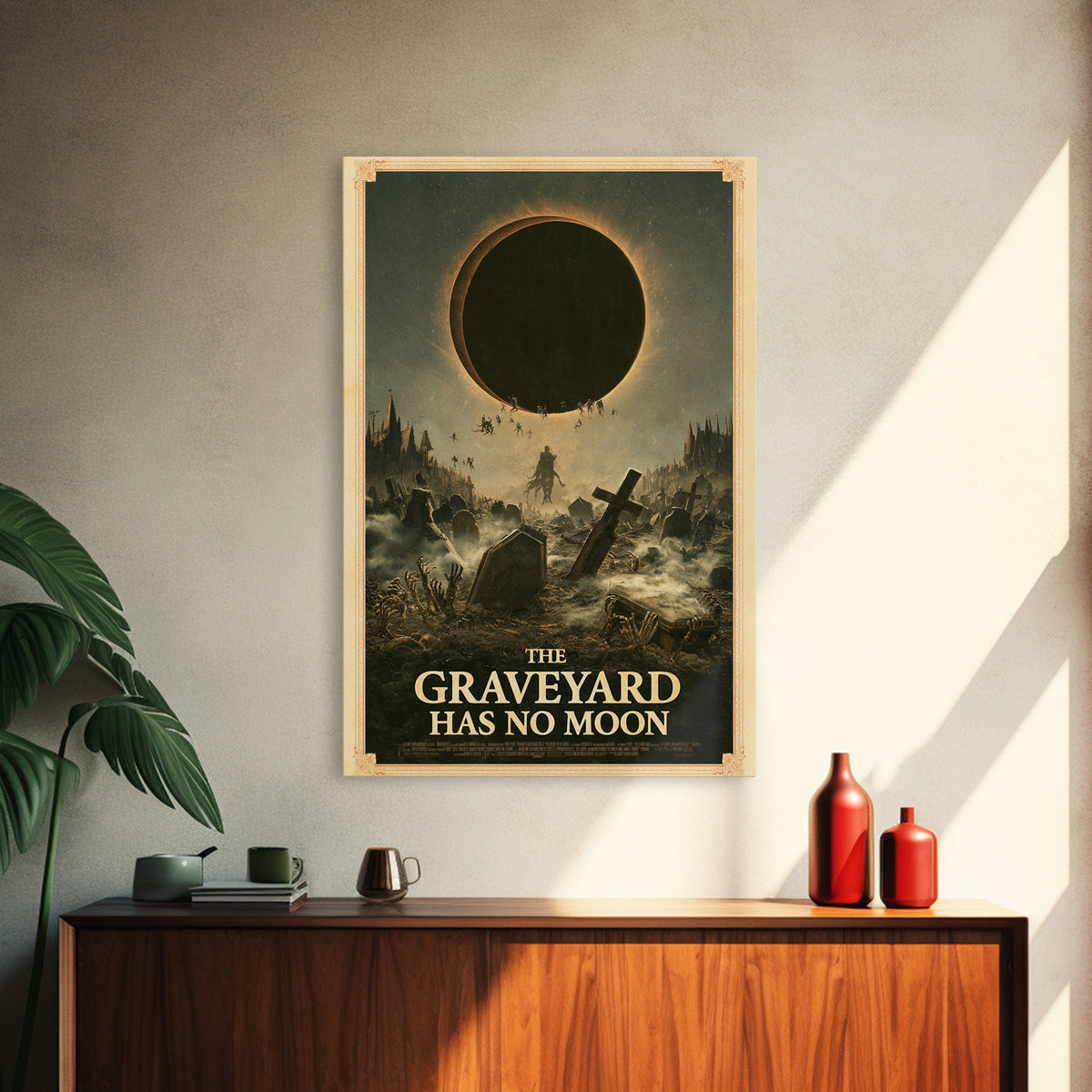 The Graveyard Has No Moon, English Language Horror Movie Poster, Gothic Nightmare Art, Retro Horror Movie Art, Framed Canvas Print