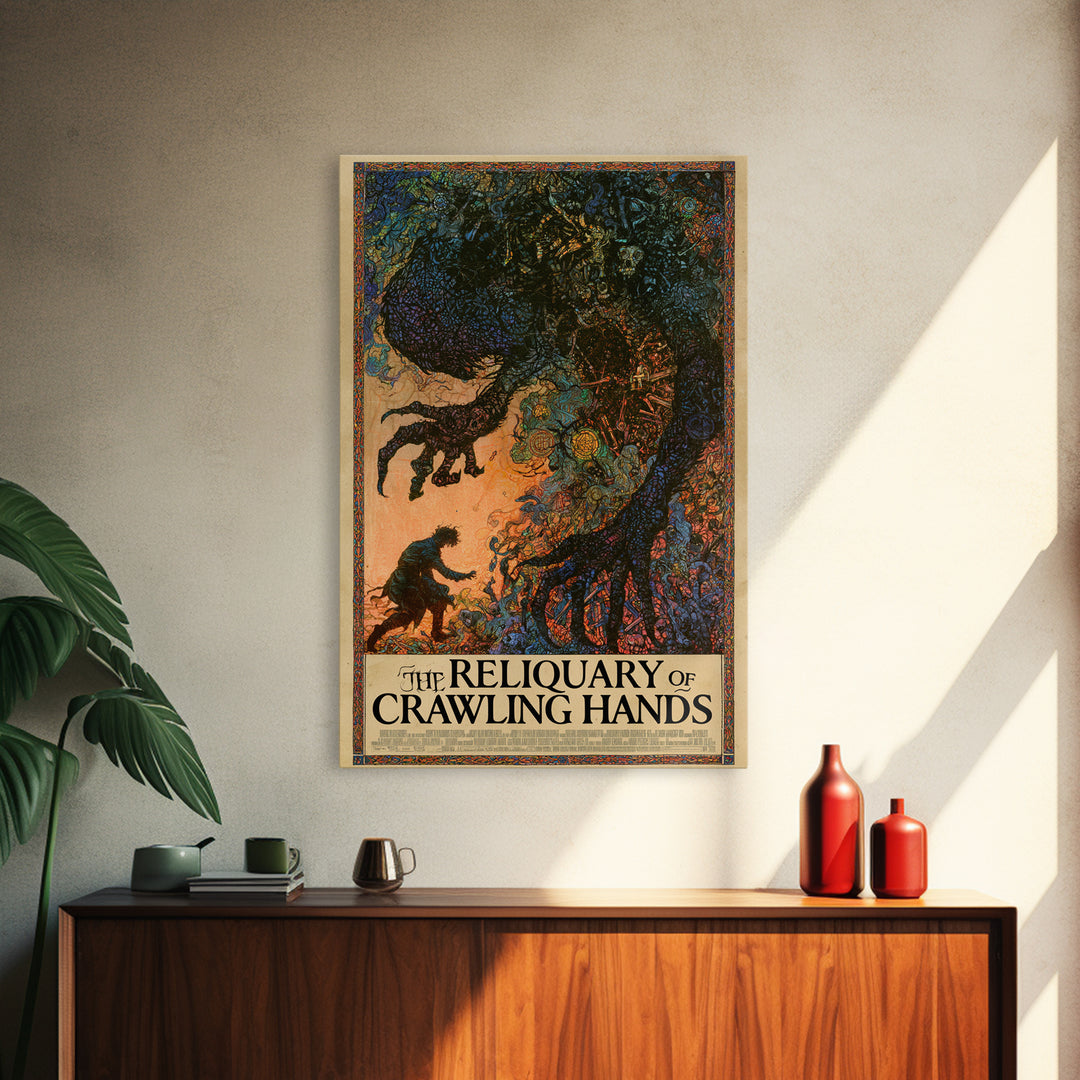 The Reliquary Of Crawling Hands, English Language Horror Movie Poster, Stained Glass Gothic Art, Classic Monster Poster, Horror Wall Decor
