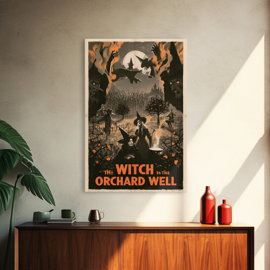The Witch In The Orchard Well, English Language Horror Movie Poster, 1930s Horror Art, Gothic Cinema Wall Art, Canvas Print