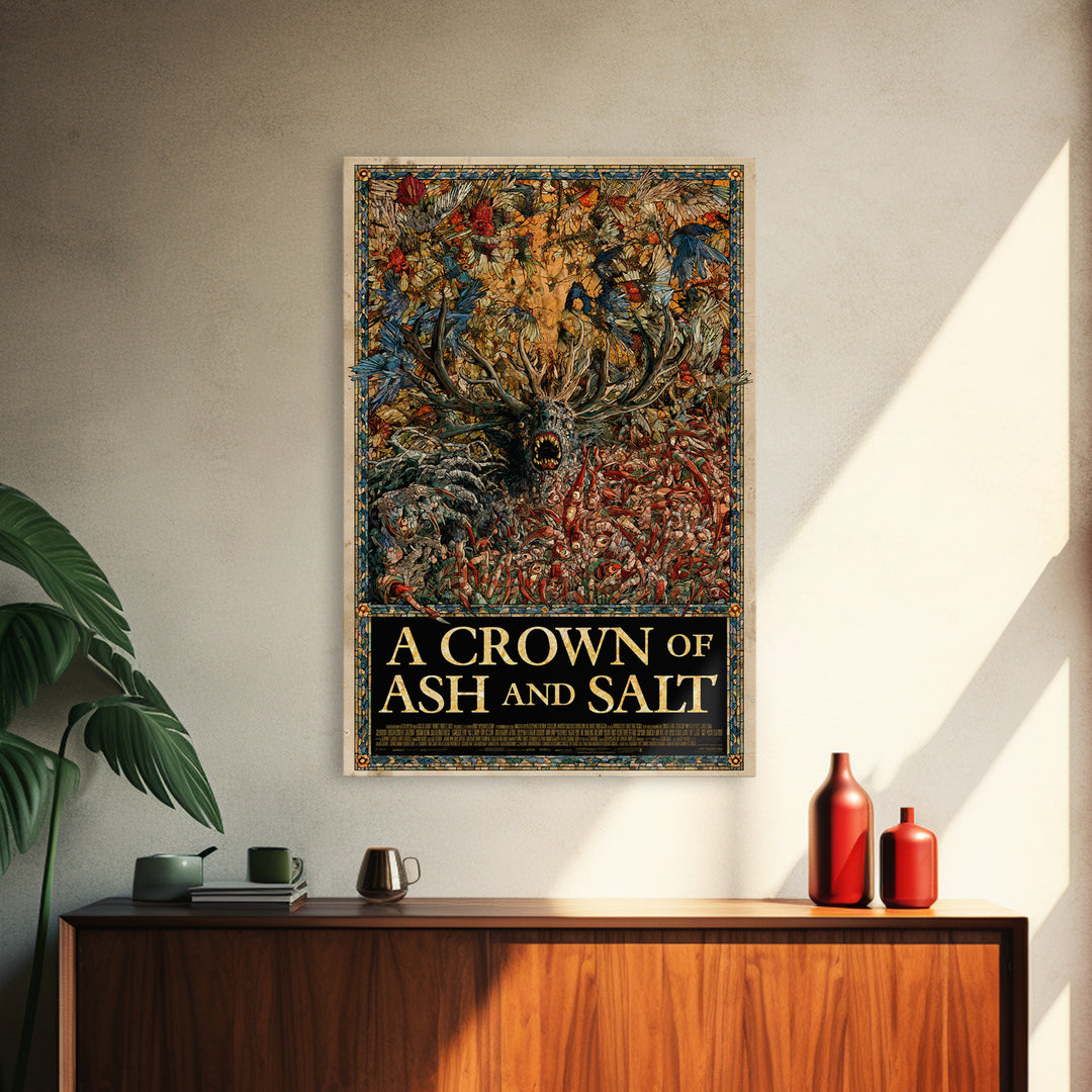 A Crown Of Ash And Salt, English Language Horror Movie Poster, Stained Glass Gothic Art, Retro Horror Movie Art, Canvas Print